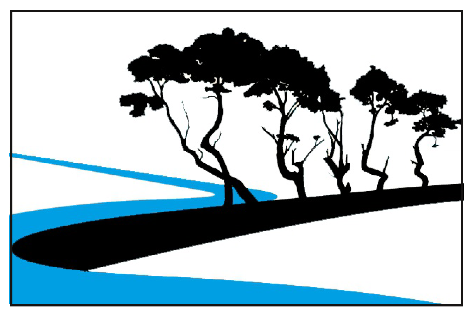 iconic Brecks pine line with blue curving river