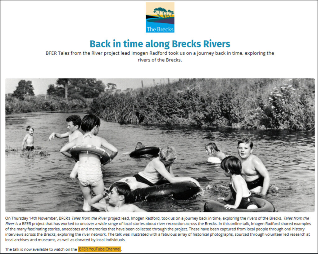 screenshot of BFER website post about online talk