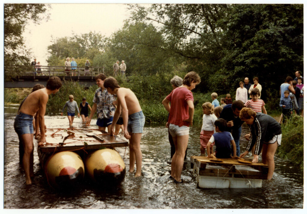 rafts and people in river
