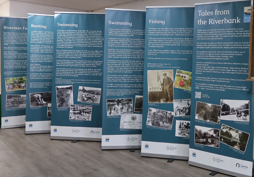 six pop-up panels on swimming, fishing and other topics, the exhibition