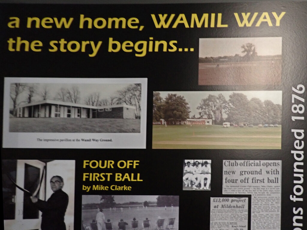 part of the memory wall in the cricket club pavilion, with the heading, “a new home, Wamil Way, the story begins”