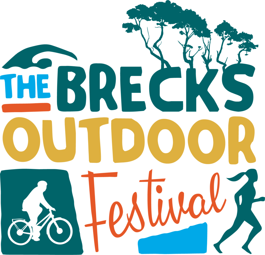 Logo for the festival, with images for the Brecks, running and other activities, text: ‘The Brecks Outdoor Festival”