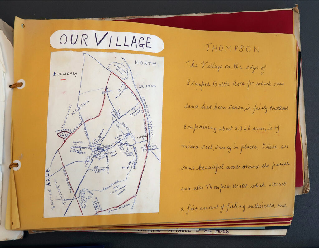Map of Thompson village page in scrapbook
