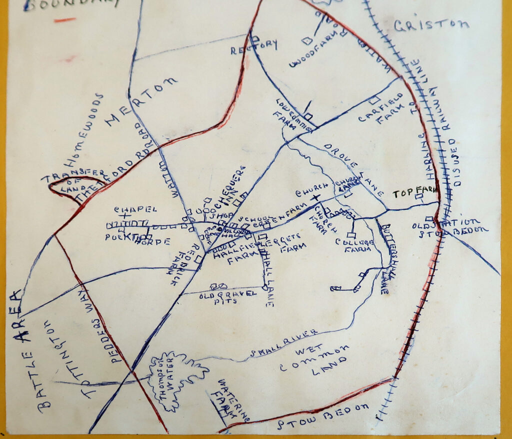 hand drawn map of Thompson village cropped from scrapbook