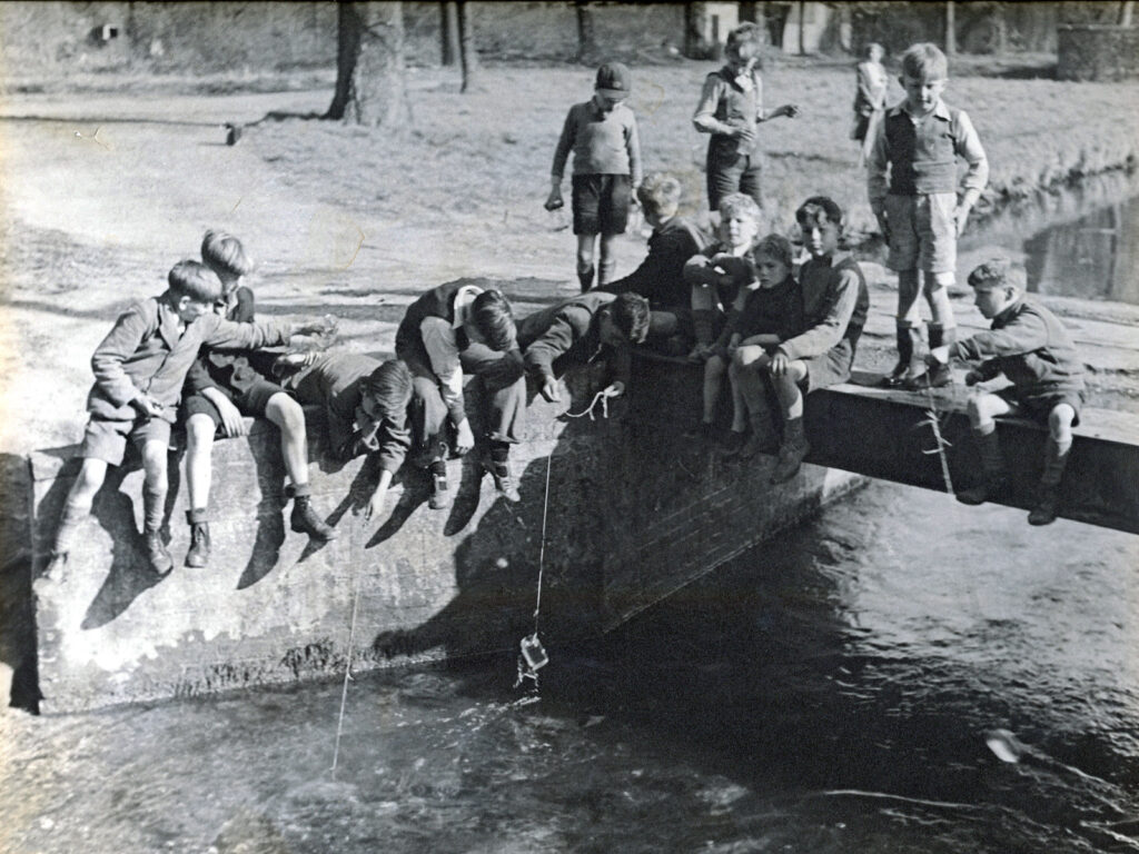 Children fishing at Thetford Iron Bridges 1954