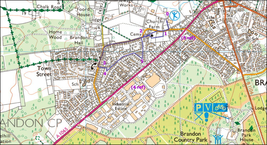map of route with stop points marked